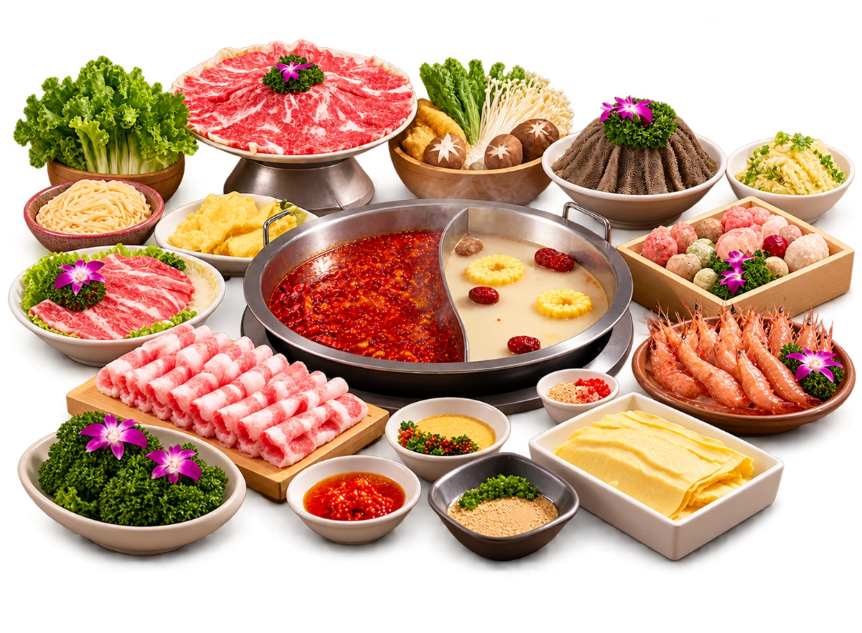 满桌火锅菜品